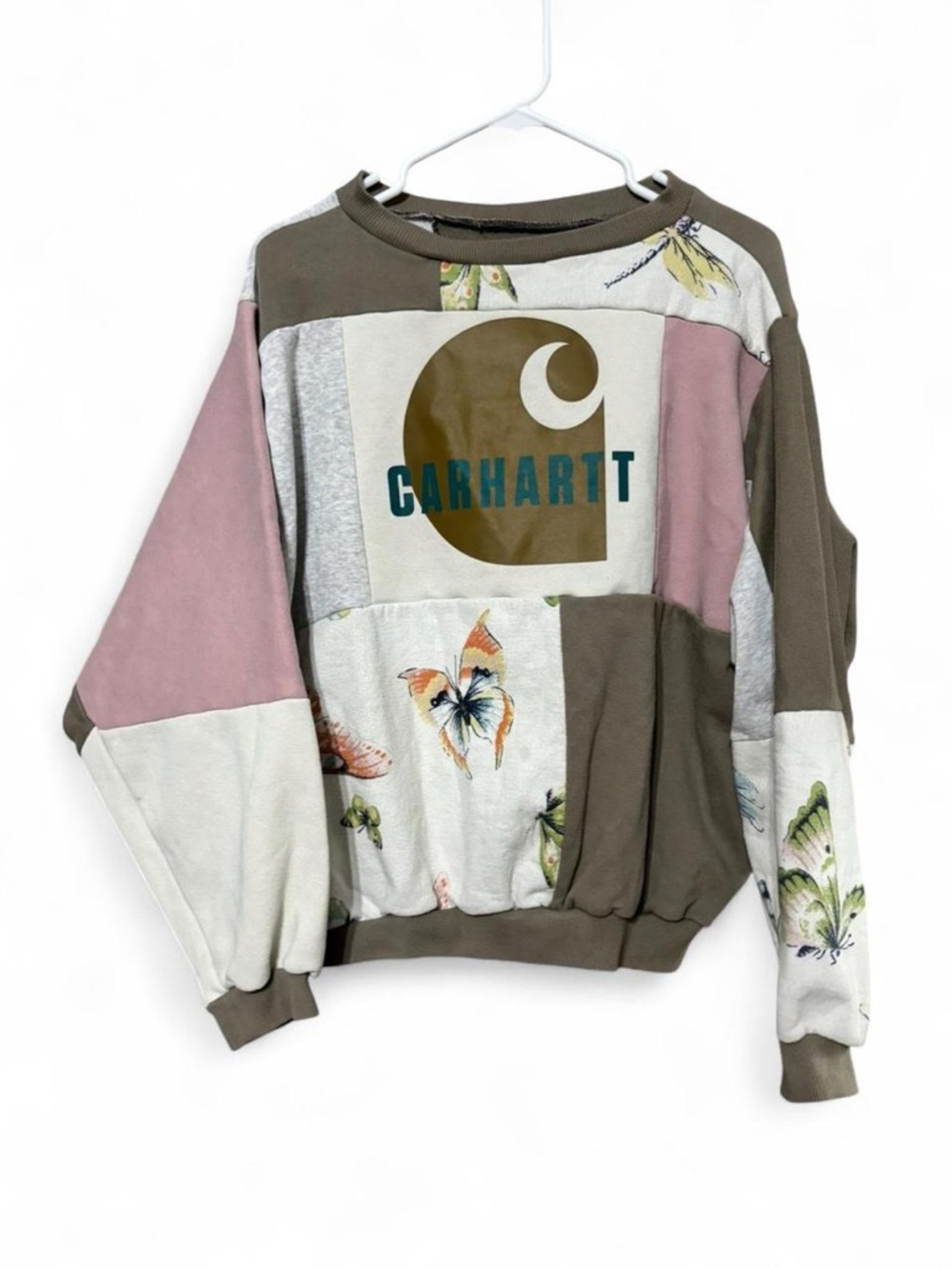 Carhartt Patchwork Butterfly Crewneck Sweatshirt - Olive, Pink & Cream